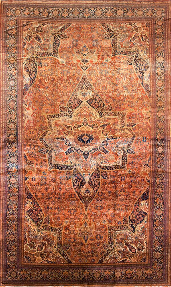 Classic antique late 19th century fine floral medallion pattern oversized persian sarouk farahan carpet by rugs on net