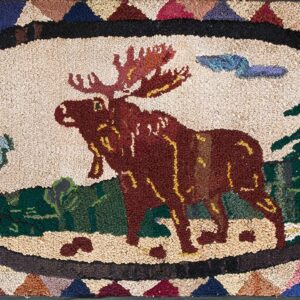 Classic Ivory Background Color & Pictorial Pattern Antique American Hooked Rug by Rugs On Net