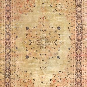 Classic Ivory Ground Color Allover-Medallion Pattern Antique Persian Tabriz Rug by Rugs On Net