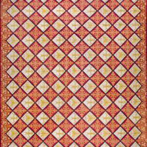 Crimson and Bright Gold Accents Oversized French Needlework Wool Rectangle Antique 1870 Needlepoint Carpet by Rugs On Net