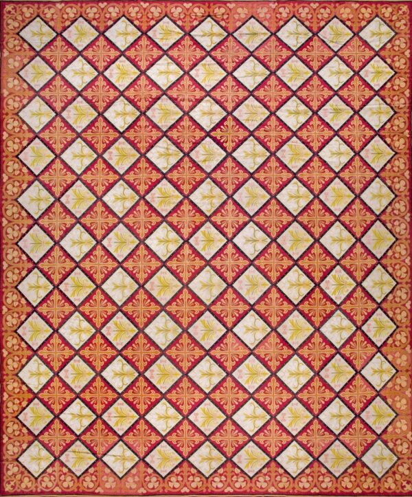 Crimson and bright gold accents oversized french needlework wool rectangle antique 1870 needlepoint carpet by rugs on net