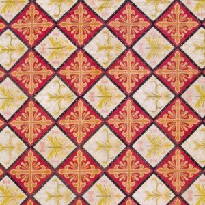 Close-up of a diamond pattern rug featuring alternating red and white squares with ornate floral designs, by Rugs On Net