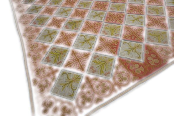 Close-up of the pink and green tiled pattern on the renaissance tapestry rug by rugs on net. By rugs on net