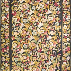 Delightful Black and Green Color with Flower Design Antique Needlepoint Rug by Rugs On Net