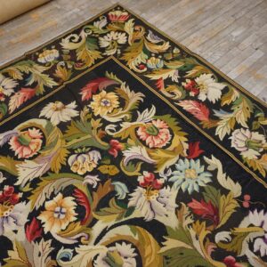 Close-up corner detail of a floral Aubusson rug on a wooden floor by Rugs On Net