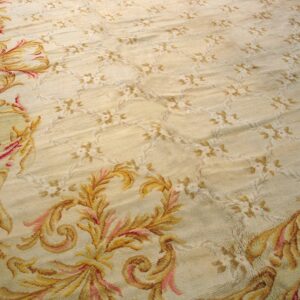 Close-up of a beige rug with gold and pink floral border design, by Rugs On Net