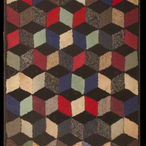 Early Twentieth Century American Hooked Wool Speckled and Solid Hues Jewel Tones Rug by Rugs On Net