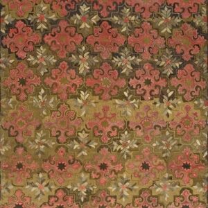 Exceptional American USA Hooked Wool Rug Circa 1880 Olive Green and Dusty Rose Muted Vintage Palette Rug by Rugs On Net