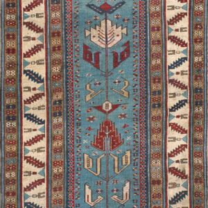 Exceptional Antique 1850 Caucasus Shirvan Hand Knotted Blue Wool Geometric tribal runner Rug by Rugs On Net