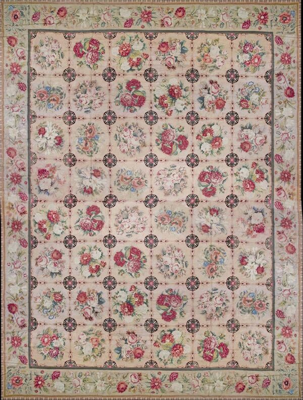 Exquisite & elegance roses in a victorian style antique english needlepoint rug by rugs on net