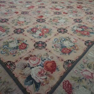Close-up view of a floral tapestry rug with a lattice design by Rugs On Net. by Rugs On Net