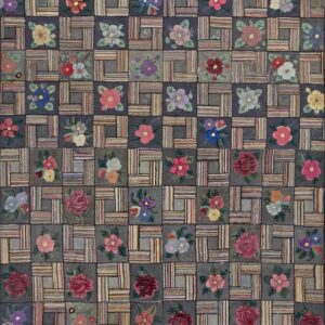 Grand Gray Background & Symmetrical-Floral Pattern Antique American Hooked Rug by Rugs On Net