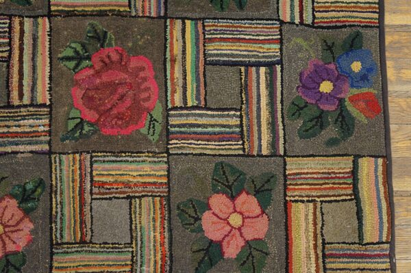 Close-up of a colorful floral and patchwork rug by rugs on net