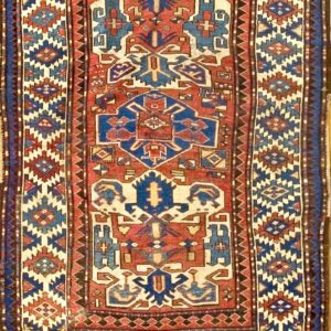 Great Red-Raspebery Color With Geometric Pattern Antique Caucasian Kazak Rug by Rugs On Net