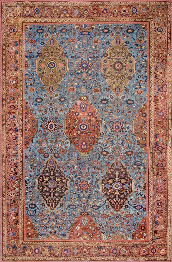 Great sky blue color background antique 19th century persian sultanabad carpet by rugs on net