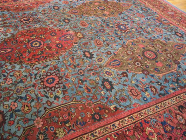 Close-up of a blue and red patterned rug, by rugs on net
