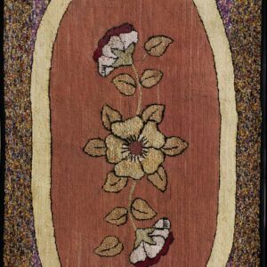 Hand Hooked Wool Loop Pile 1930s Canadian Brown Earth Tone Rectangle Featuring a Mottled Purple Ground Carpet by Rugs On Net