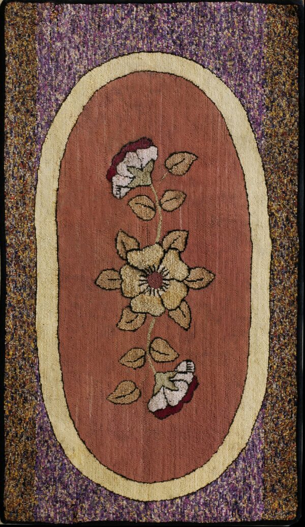 Hand hooked wool loop pile 1930s canadian brown earth tone rectangle featuring a mottled purple ground carpet by rugs on net