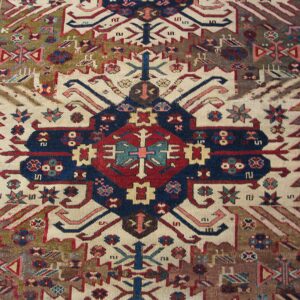 Close-up of a colorful, geometric oriental rug pattern by Rugs On Net