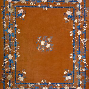 Hand Knotted Chinese 1920s Peking Wool Bamboo Lattice Border and Open Field Floral Spray Rug by Rugs On Net