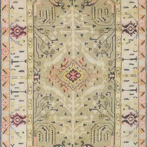 Hand Knotted Indian Agra Rectangle Rug with Muted Sage Green Field and Stylized Tree of Life Rug by Rugs On Net