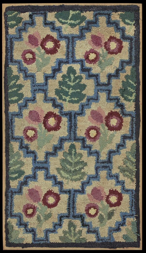Ivory american hooked loop pile with stylized leaf and rose motifs antique 1930s wool rug by rugs on net