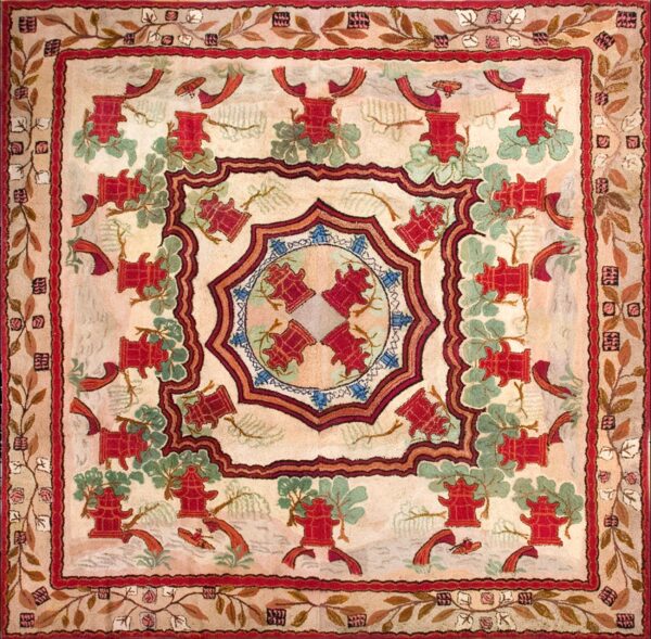 Lovely ivory background color floral border geometric design antique navajo rug