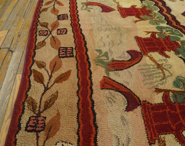 Square shape room size ivory antique chinese rug influenced design antique american hooked rug - image 9
