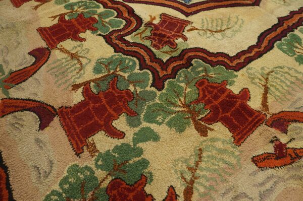 Square shape room size ivory antique chinese rug influenced design antique american hooked rug - image 8