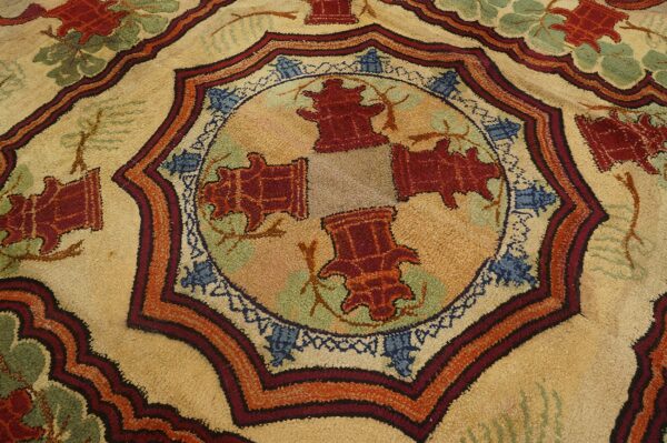 Square shape room size ivory antique chinese rug influenced design antique american hooked rug - image 7