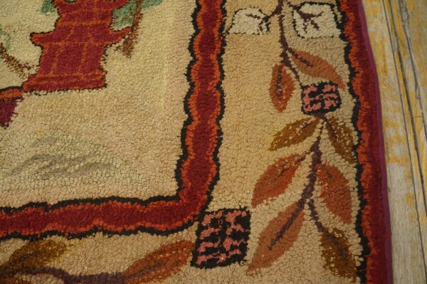 Square shape room size ivory antique chinese rug influenced design antique american hooked rug - image 3