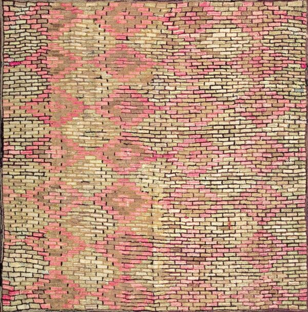 Ivory beige cream white american hooked wool diamond band motif 6 x 6 rectangle rug by rugs on net