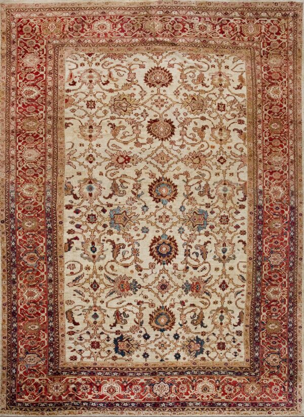 Jaw dropping ivory cream field rustic border antique persian sultanabad carpet by rugs on net