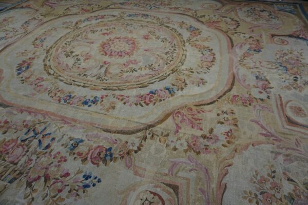 Colorful floral antique aubusson carpet