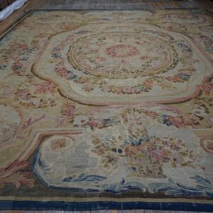 Floral patterned antique Aubusson carpet