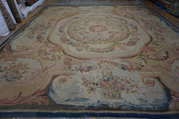 Floral patterned antique aubusson carpet