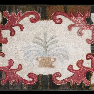 Late 19th Century American Hooked Ivory Wool Design Featuring Cream Leaf Corners Rug by Rugs On Net