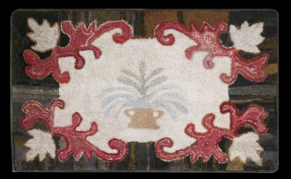 Late 19th century american hooked ivory wool design featuring cream leaf corners rug by rugs on net