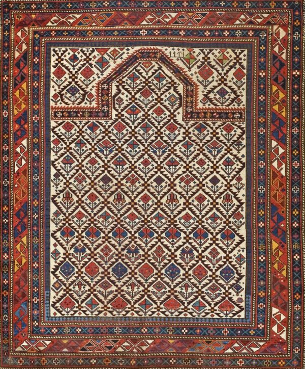 Late 19th century caucasian shirvan ivory and beige repeating diamond lattice field hand knotted pile rug by rugs on net