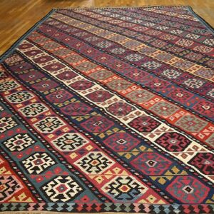 Kilim rug with diagonal stripes and geometric motifs by Rugs On Net