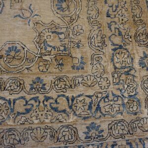 Close-up of the border detail on the tan and blue Persian rug by Rugs On Net. by Rugs On Net