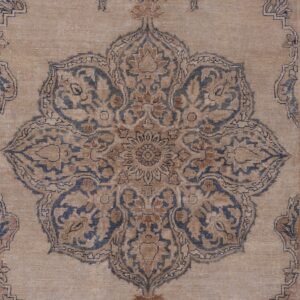 Close-up of a beige and blue traditional medallion rug pattern by Rugs On Net