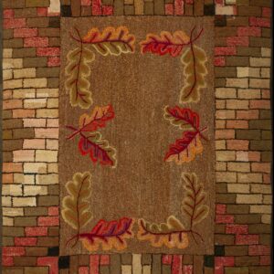 Majestic Olive Color with Delicate Palmettes Design Antique American Hooked Rug by Rugs On Net