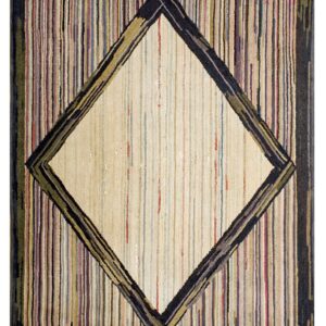 Marvelous Ivory Color With Rhombus Design Antique American Hooked Rug by Rugs On Net