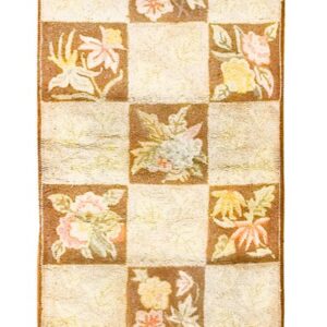 Mid-20th Century Floral Checkerboard American Hooked Rug by Rugs On Net