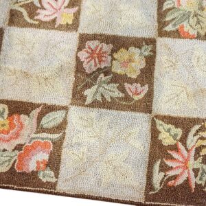 Close-up of a checkerboard patterned rug featuring floral motifs in brown squares, by Rugs On Net. by Rugs On Net