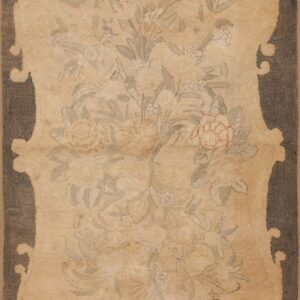 Mid-Century 1940s American Hooked Wool Clover corner motifs 3x5 Ivory Beige Cream Rectangle Rug by Rugs On Net