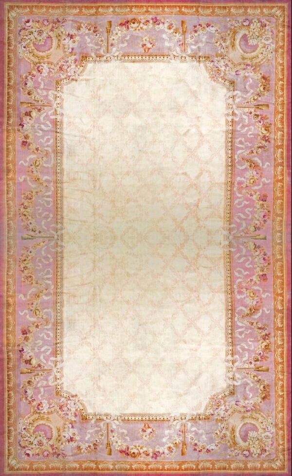 Monumental ivory and cream french savonnerie circa 1900 with rococo floral swags hand knotted rug by rugs on net