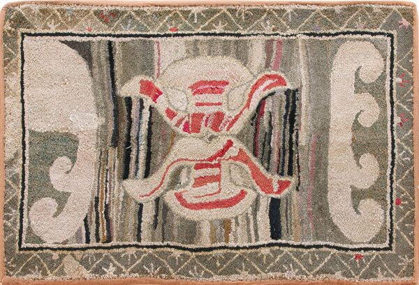 Outstanding gray color with unique oval design antique american hooked rug by rugs on net