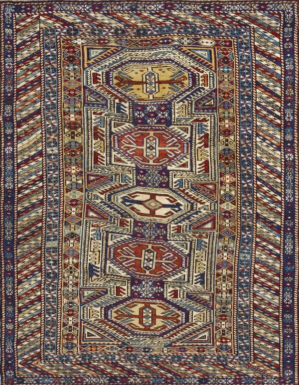 Oversized antique late 19th century blue shirvan with dense tribal geometry hand knotted wool rug by rugs on net